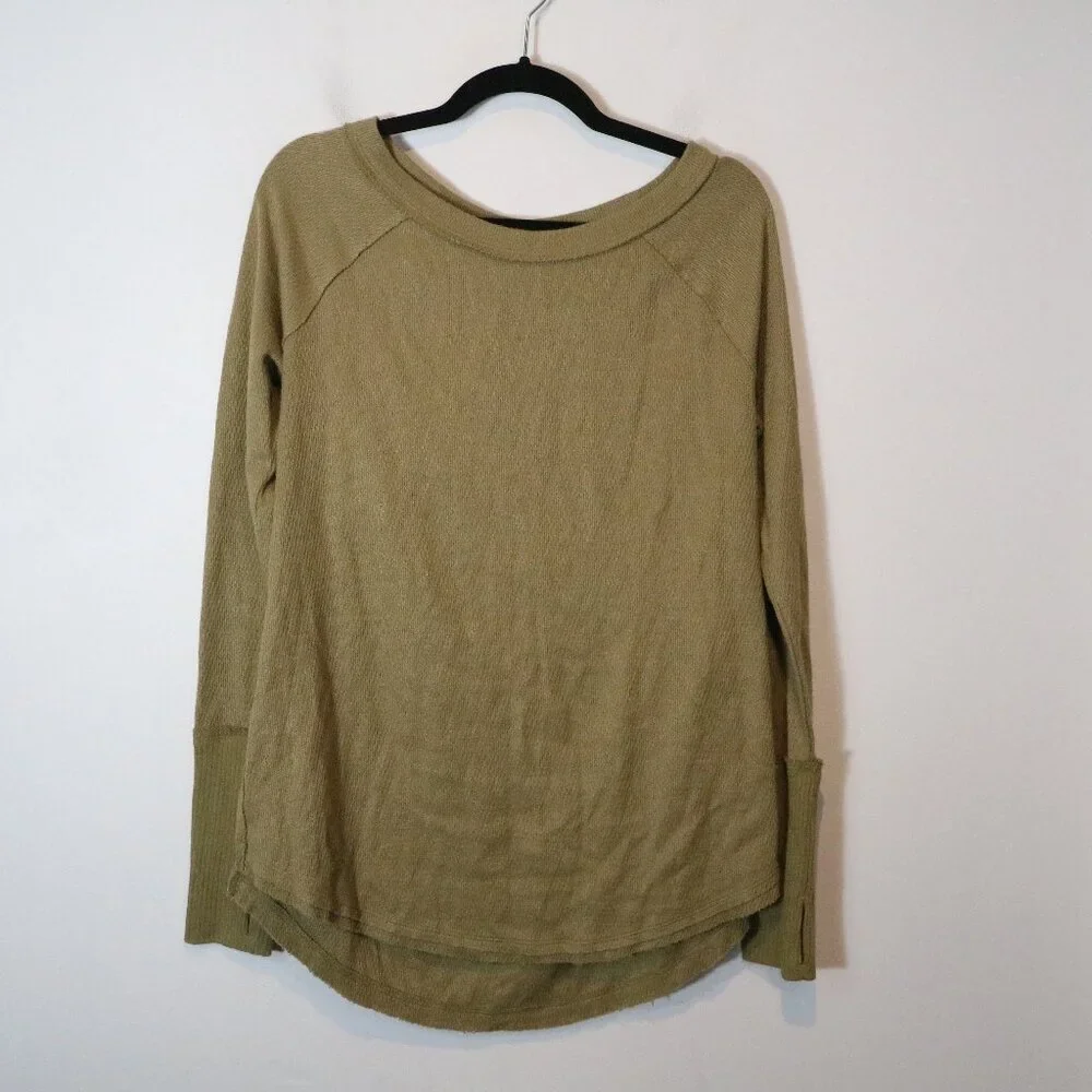 Free People We the‎ Free Snowy Thermal Top Sunstone Green Small Long Boho Tunic